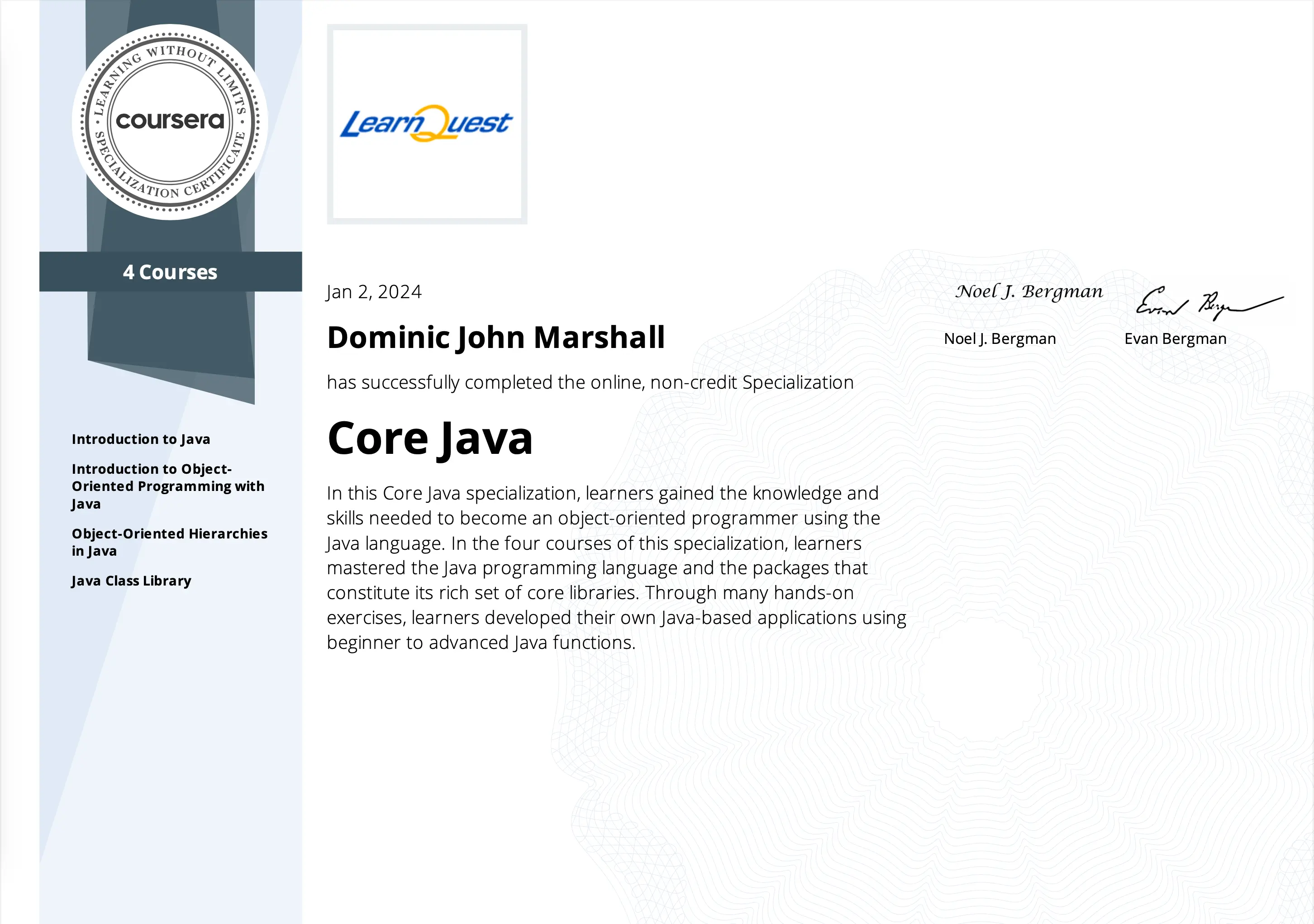 Core Java certification